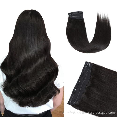 Double drawn 12-30 Inch Silky Straight Remy Human Hair Wire Hair Extensions Secret Fish Extensions Flip in Halo Hair Extensions